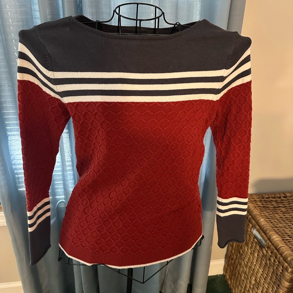 Tommy Hilfiger Red and Blue Crew Neck Sweater